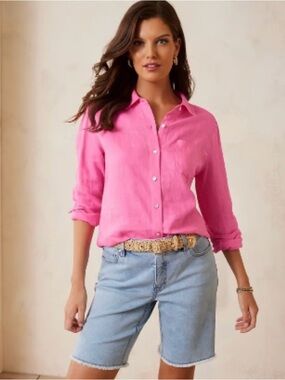 Tommy Bahama Pink Button-Front Linen Shirt